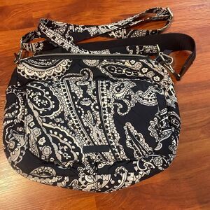 Vera Bradley Blue and White Paisley Printed Crossbody Tote.
